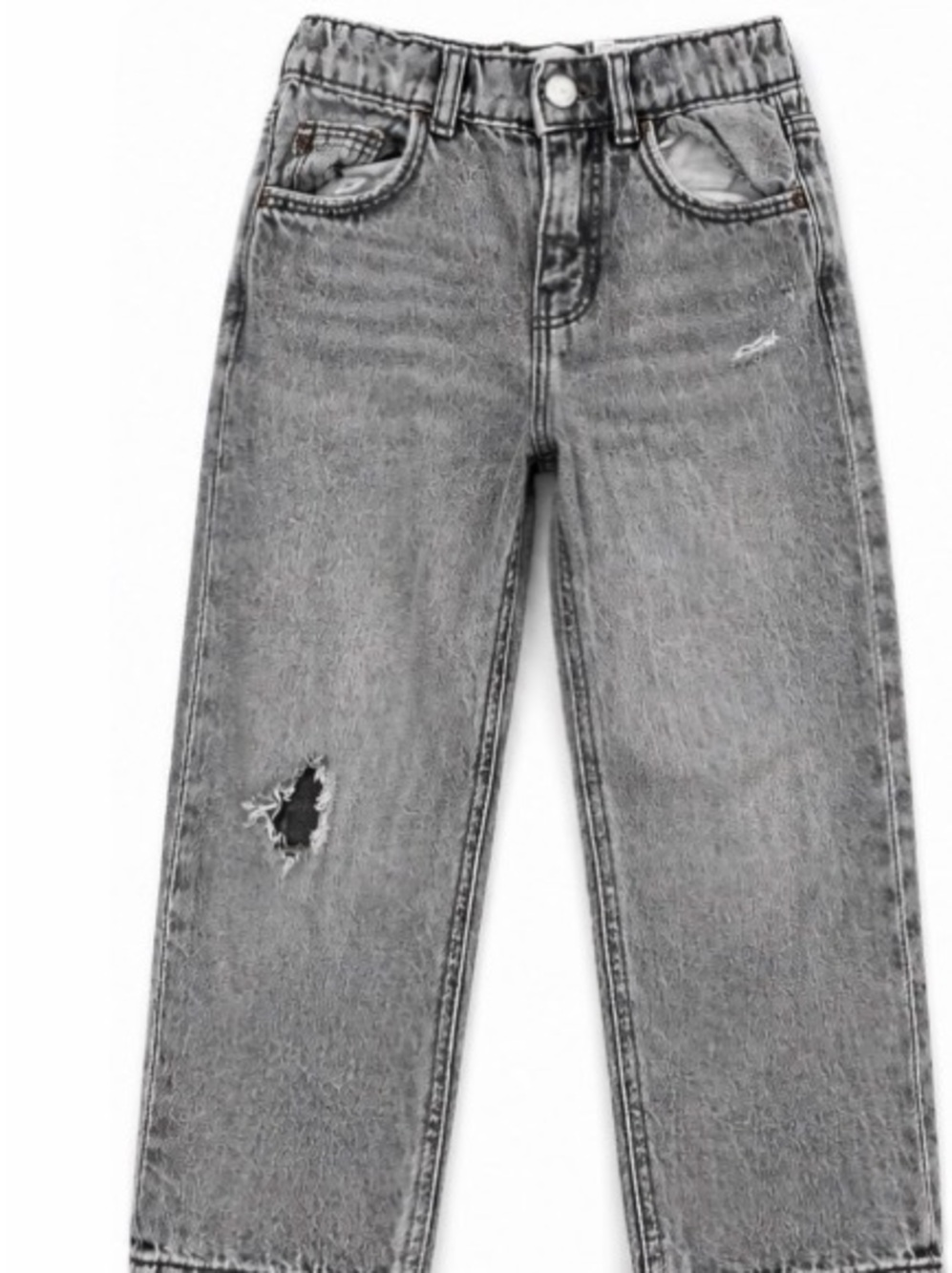 Zara Kids Gray Straight Jeans with Distressed Knee